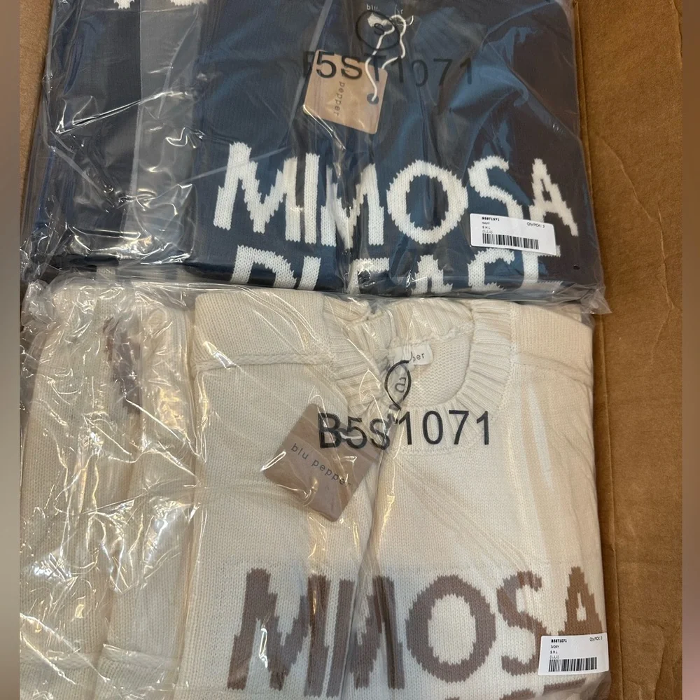 Mimosa Please Short Sleeve Pullover Sweater | Cream & Gold | Size Small